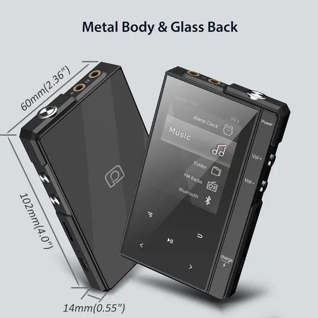 Alt view image 13 of 14 - 96GB MP3 Player with 90 Hours Long Battery Life,Bluetooth 5.0,Z6 Digital Audio Player with Sturdy and Durable Metal Frame, 2.4'' IPS Glass Screen,FM Radio,Support up to 256GB (Black, 96, GB)