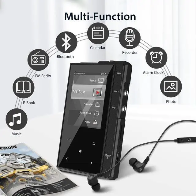 Alt view image 14 of 14 - 96GB MP3 Player with 90 Hours Long Battery Life,Bluetooth 5.0,Z6 Digital Audio Player with Sturdy and Durable Metal Frame, 2.4'' IPS Glass Screen,FM Radio,Support up to 256GB (Black, 96, GB)