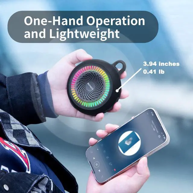 Alt view image 11 of 14 - Shower Speaker Bluetooth Waterproof | Small Portable Wireless Bluetooth Speaker with Clip | Powerful Bass and Louder Volume | Colorful Lights and Lightweight | for Bathroom,Travel,Beach | Black
