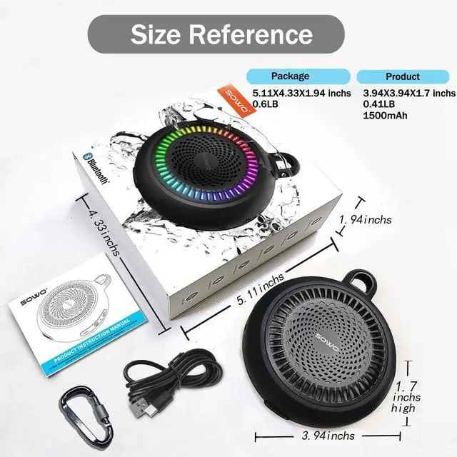 Alt view image 14 of 14 - Shower Speaker Bluetooth Waterproof | Small Portable Wireless Bluetooth Speaker with Clip | Powerful Bass and Louder Volume | Colorful Lights and Lightweight | for Bathroom,Travel,Beach | Black
