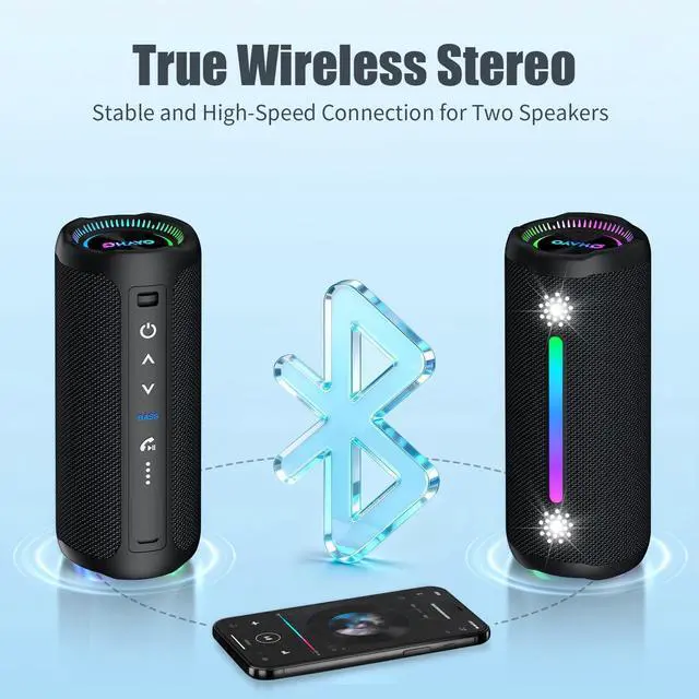 Alt view image 12 of 14 - Bluetooth Speaker Wireless Loud Stereo Sound IPX7 Waterproof Outdoor Portable 25W Super Bass Speakers for Home Party Beach with 24H Playtime Colorful Lights BT 5.3 TWS Pairing Birthday Gift Black