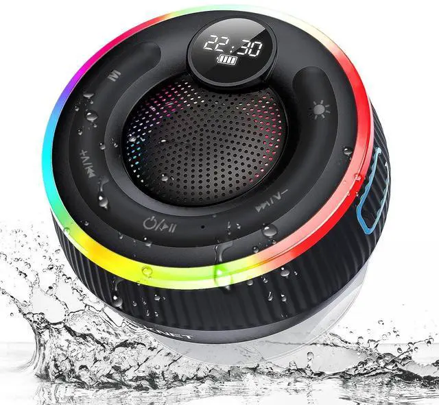 Alt view image 8 of 14 - Bluetooth Shower Speaker, IPX7 Waterproof Portable Wireless Speaker with RGB Light, BT 5.3, 10H Playtime, Built-in Mic, Suction Cup & TWS HD Stereo for Bath Beach Travel - Gift Ideas (Black)