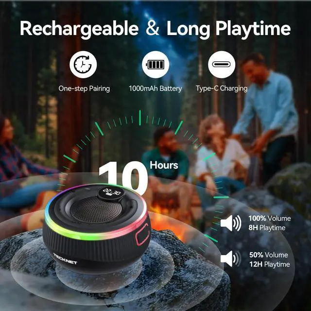 Alt view image 11 of 14 - Bluetooth Shower Speaker, IPX7 Waterproof Portable Wireless Speaker with RGB Light, BT 5.3, 10H Playtime, Built-in Mic, Suction Cup & TWS HD Stereo for Bath Beach Travel - Gift Ideas (Black)