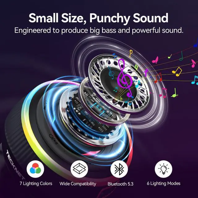 Alt view image 10 of 14 - Bluetooth Shower Speaker, IPX7 Waterproof Portable Wireless Speaker with RGB Light, BT 5.3, 10H Playtime, Built-in Mic, Suction Cup & TWS HD Stereo for Bath Beach Travel - Gift Ideas (Black)