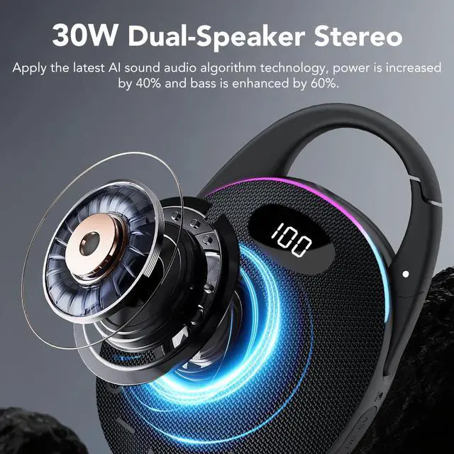 Alt view image 9 of 14 - Portable Mini Bluetooth Speaker with HD Sound, LED Power Display, Big Pro Sound with Punchy Bass,Integrated Carabiner, 25H Playtime, Colorful RGB Lights, TWS pairing,Outdoor/Party/Travel, Gift Ideas