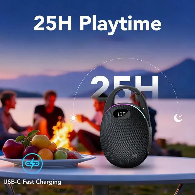 Alt view image 10 of 14 - Portable Mini Bluetooth Speaker with HD Sound, LED Power Display, Big Pro Sound with Punchy Bass,Integrated Carabiner, 25H Playtime, Colorful RGB Lights, TWS pairing,Outdoor/Party/Travel, Gift Ideas