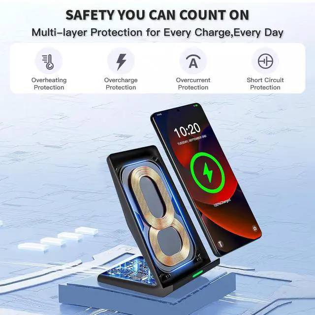 Alt view image 12 of 14 - Wireless Charger Station,15W Desk Wireless Charging Stand 20W USB C Adapter for Apple iPhone 17 Pro/17/17/Air/16 Pro/16E/16 Plus/15/14/13,Samsung Galaxy S25/S24/S23/S22/Z Flip Fold/Note 20,Google etc