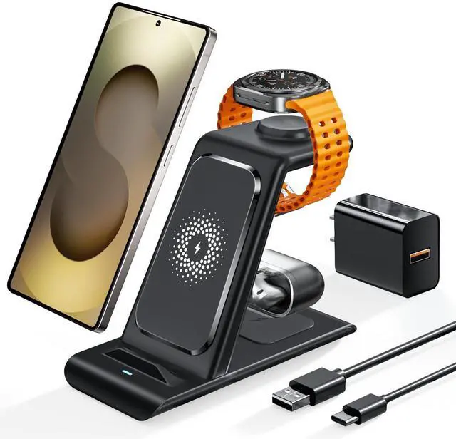 Alt view image 8 of 14 - Wireless Charging Station for Samsung Wireless Charger Galaxy S26 Ultra/S25/S24/S23/S22/Note20 Z Fold Flip7 Galaxy Watch 8/7/6/5/4/3 Active 2/1 Stand Galaxy Buds4/4 Pro/3/2 Pro/Live Multiple Devices