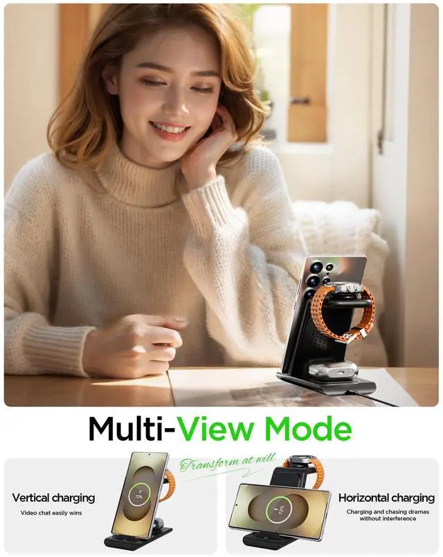 Alt view image 12 of 14 - Wireless Charging Station for Samsung Wireless Charger Galaxy S26 Ultra/S25/S24/S23/S22/Note20 Z Fold Flip7 Galaxy Watch 8/7/6/5/4/3 Active 2/1 Stand Galaxy Buds4/4 Pro/3/2 Pro/Live Multiple Devices