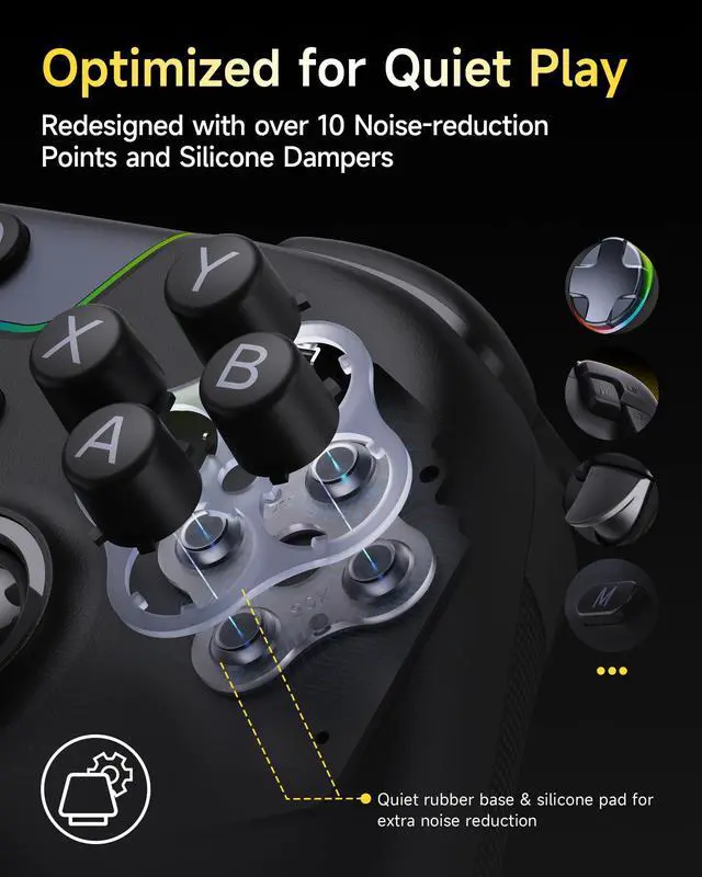 Alt view image 9 of 14 - X05Pro Wireless PC Controller Quiet-Press Buttons, 2-Stage Impulse Triggers, 2 Programmable Buttons, Hall Joysticks, 1000mAh Battery, 1000Hz Polling Gaming Controller for PC/Switch/Android/iOS