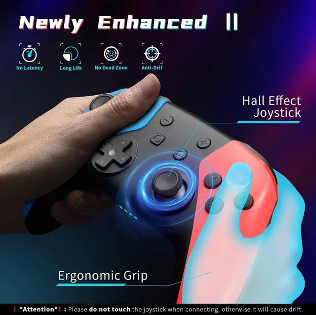Alt view image 9 of 14 - 2 Pack Wireless Controller for Nintendo Switch/Lite/OLED, Hall Effect Joystick for Switch 2 Pro Controller with Wake-Up/Turbo/Dual Vibration/Programmable (Red+Blue)