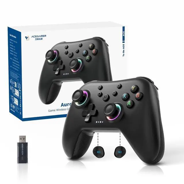 Alt view image 8 of 14 - II 2.4G Wireless Bluetooth Controller for PC/Android/Switch/iOS/Switch 2/Steam Deck with Rotary Motors, RGB Hall Effect Joysticks - Upgraded PC Gaming Controller and Back Buttons Lock