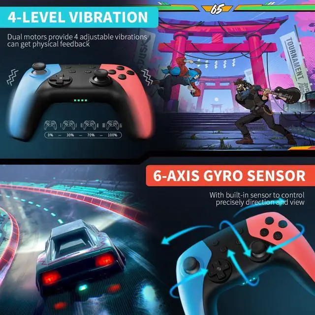 Alt view image 11 of 14 - 2 Pack Wireless Controller for Nintendo Switch/Lite/OLED, Hall Effect Joystick for Switch 2 Pro Controller with Wake-Up/Turbo/Dual Vibration/Programmable (Red+Blue)