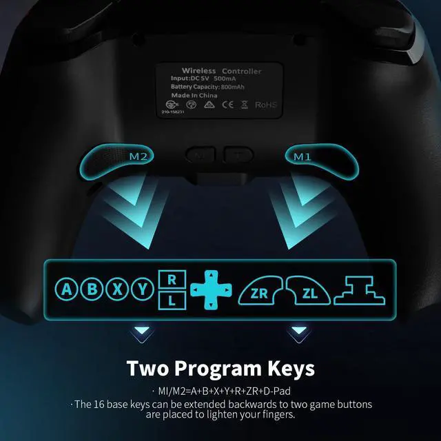 Alt view image 10 of 14 - 2 Pack Wireless Controller for Nintendo Switch/Lite/OLED, Hall Effect Joystick for Switch 2 Pro Controller with Wake-Up/Turbo/Dual Vibration/Programmable (Red+Blue)