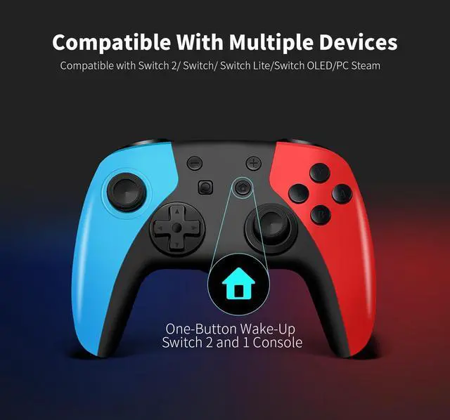 Alt view image 14 of 14 - 2 Pack Wireless Controller for Nintendo Switch/Lite/OLED, Hall Effect Joystick for Switch 2 Pro Controller with Wake-Up/Turbo/Dual Vibration/Programmable (Red+Blue)