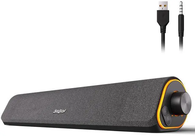 Alt view image 8 of 14 - R50 Bluetooth Computer Speakers, 3.5mm PC Sound Bar for Desktop Monitor, Wired USB Powered & Colorful LED Lights with Switch Button, Surround Sound Soundbar PC Spearkers for Computer