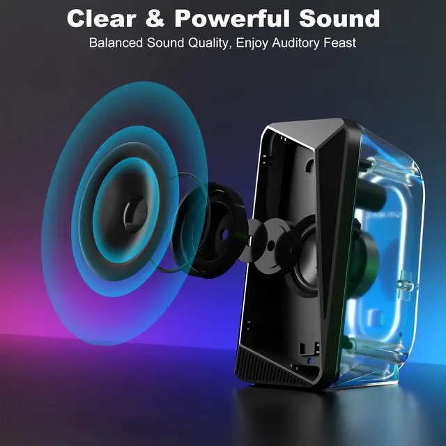 Alt view image 9 of 14 - 2.0 Bluetooth Computer Speakers, USB Powered & 3.5 mm AUX PC Speakers with Easy-Control Pod, Gaming Speakers with Pulsing & LED Flame Lights for Monitor Laotop Desktop, Black