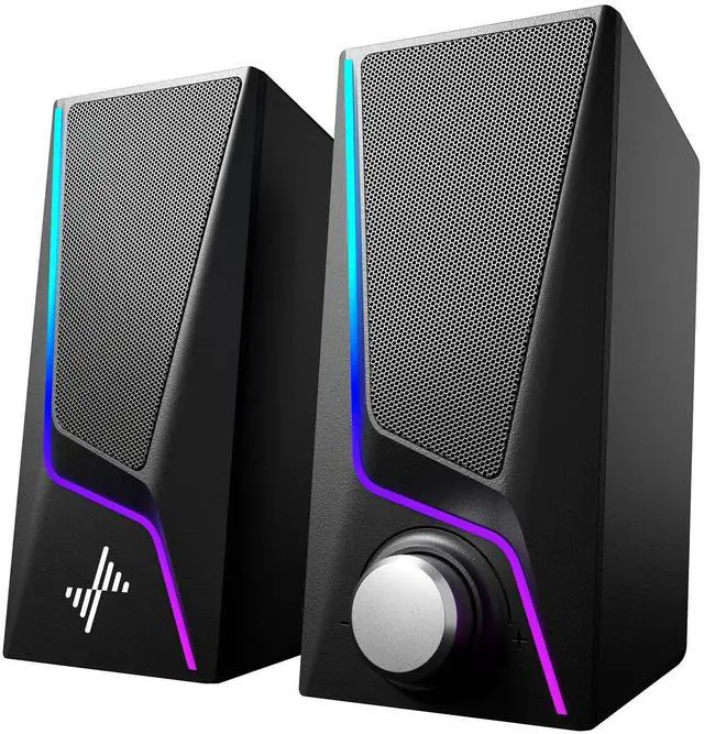 Alt view image 7 of 12 - Computer Speakers, PC Speakers with 6 Lighting Modes, USB Powered Computer Speakers for Desktop PC with 2 Bass-Boost Ports, 2 Speaker Units, and 3.5mm Aux-in for PC, Laptop, Monitor, Gaming