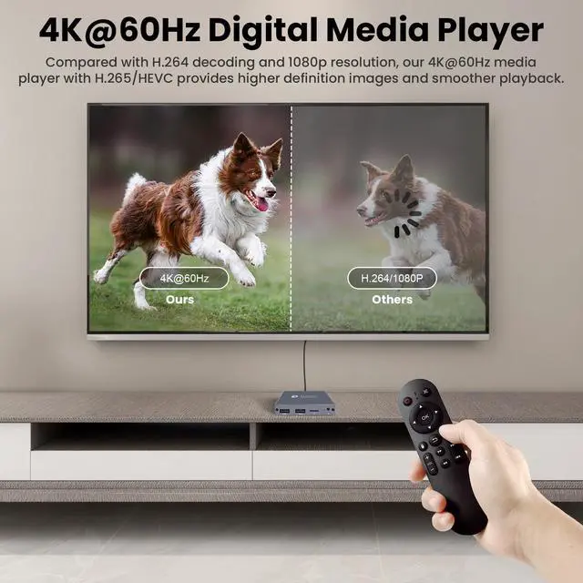 Alt view image 9 of 14 - 4K Digital Media Player, TV MP4 Video Player for USB Drive/TF Card, 4K@60Hz Digital Signage HD Media Players with HDMI/AV/Optical, H.265/HEVC, Looping Auto Playback, Grey