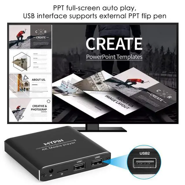 Alt view image 12 of 14 - 4K Media Player with Remote Control, Digital MP4 Player for 8TB HDD/USB Drive/TF Card/H.265 MP4 PPT MKV AVI Support HDMI/AV/Optical Out and USB Mouse/Keyboard-HDMI up to 7.1 Surround Sound (Black)