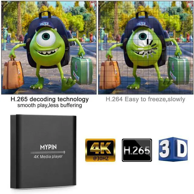 Alt view image 9 of 14 - 4K Media Player with Remote Control, Digital MP4 Player for 8TB HDD/USB Drive/TF Card/H.265 MP4 PPT MKV AVI Support HDMI/AV/Optical Out and USB Mouse/Keyboard-HDMI up to 7.1 Surround Sound (Black)