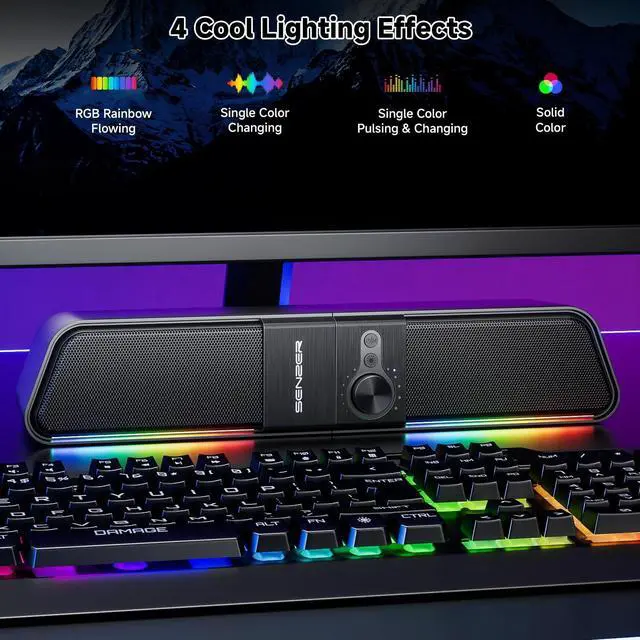 Alt view image 13 of 14 - CS20 2 in 1 Bluetooth Computer Speakers for Desktop, USB Plug & Play Clear Sound PC Speakers with RGB Light, Monitor Sound Bar with Volume Knob, Gaming Speaker for PC Laptop Phone Tablet