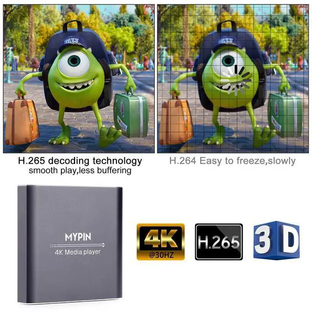 Alt view image 9 of 14 - 4K Media Player with Remote Control, Digital MP4 Player for 8TB HDD/USB Drive/TF Card/H.265 MP4 PPT MKV AVI Support HDMI/AV/Optical Out and USB Mouse/Keyboard-HDMI up to 7.1 Surround Sound (Grey)