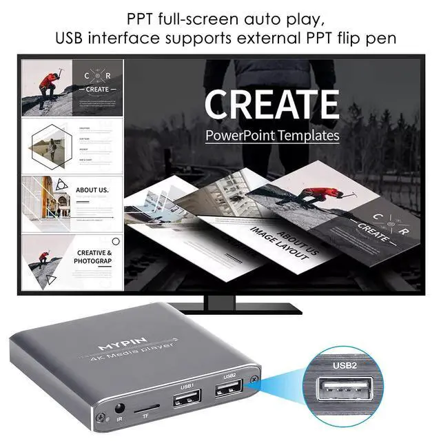 Alt view image 12 of 14 - 4K Media Player with Remote Control, Digital MP4 Player for 8TB HDD/USB Drive/TF Card/H.265 MP4 PPT MKV AVI Support HDMI/AV/Optical Out and USB Mouse/Keyboard-HDMI up to 7.1 Surround Sound (Grey)