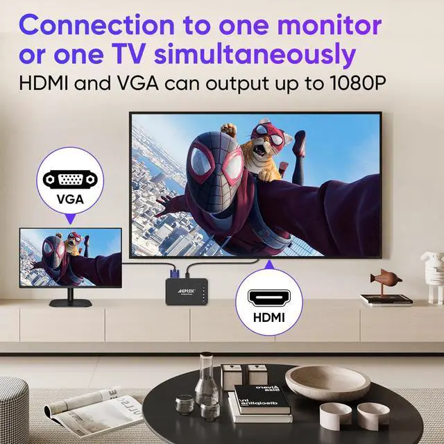 Alt view image 12 of 14 - Updated 4K@30hz HDMI TV Media Player with HDMI/AV/VGA Output, Digital MP4 Player for 14TB HDD/ 256G USB Drive/SD Card/H.265 MP4, with Remote Control for MP3 AVI RMVB MPEG etc