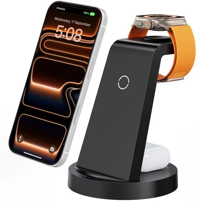Alt view image 8 of 14 - 3 in 1 Charging Station for iPhone, Wireless Charger for iPhone 17 16e 16 15 14 13 12 11 X Pro Max & Apple Watch - Wireless Charging Station for AirPods 4 3 Pro