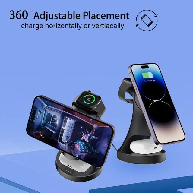 Alt view image 10 of 14 - Wireless Charger,3 in 1 Magnetic Wireless Charger Stand, Fast Wireless Charging Dock for iPhone17/16/15/14/13/12 Series, Apple Watch Series, AirPods Pro.