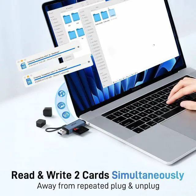 Alt view image 3 of 7 - SD Card Reader USB C, Dual Slots USB 3.0 Type C to Micro SD Card Adapter, Memory Card Reader for MicroSD, SDHC, SDXC, Compatible with Laptop, PC, iPhone16/15, MacBook, iPad Pro, Android-Midnight