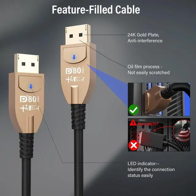 Alt view image 3 of 7 - VESA Certified 16K DisplayPort 2.1 Cable 5 Ft, 80Gbps, 16K 10K@60Hz,8K@120Hz,4K@240Hz,HDR HDCP 3D UHBR DSC1.2a eARC, Gold-Plated Display Port DP 2.0/1.4 Cord for Gaming Monitor TV NVIDIA 5090 Graphics