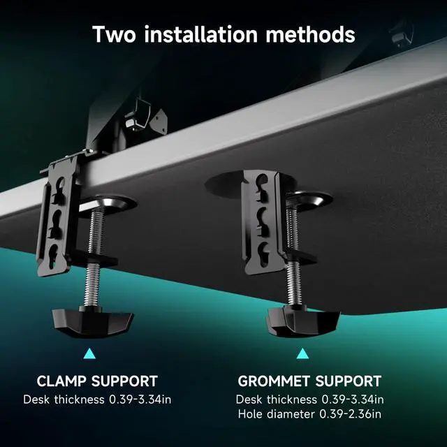 Alt view image 6 of 7 - 2 in 1 Laptop Desk Mount with Gas Spring Arm | Monitor Laptop Stand for 12-17" Notebook and 13-32" Computer Screen,Full Motion with Vented Tray, Holds 22lbs