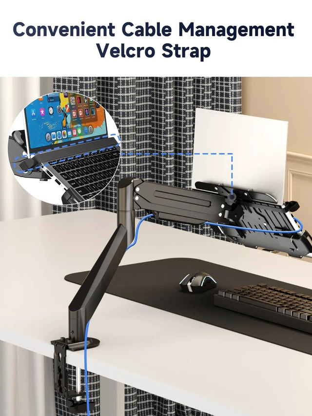 Alt view image 7 of 7 - Laptop Desk Mount,Fully Adjustable Monitor and Laptop Mount Stand for 13-18 Inch Notebook and 17-35 inch Monitor Screen,Holds 24.25lbs with Vented Tray