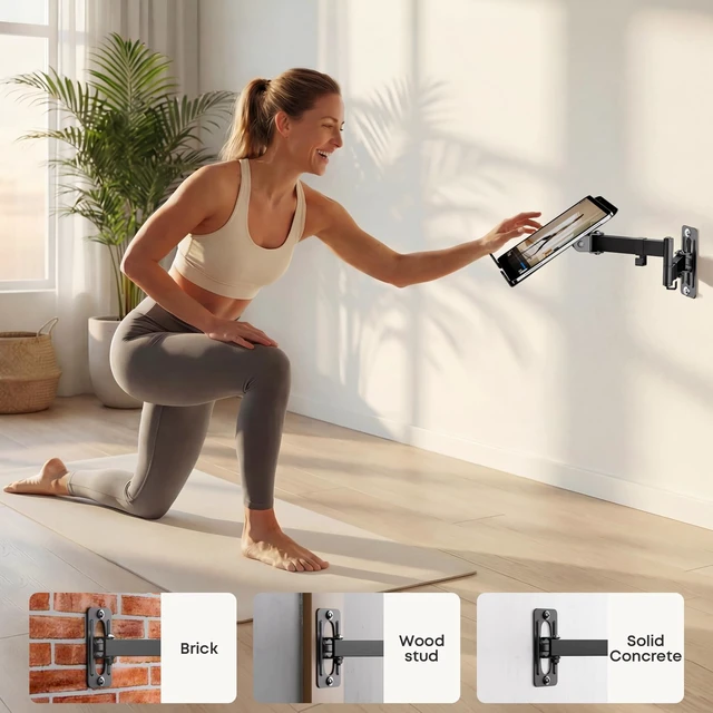 Alt view image 6 of 7 - PUTORSEN 2-in-1 Laptop Wall Mount for 10-17" Notebooks & 32" Screens | Full Motion Adjustable Laptop Arm with Detachable Tray, Holds 4.4-19.8 lbs, Swivel & Tilt, Easy to Install, Black