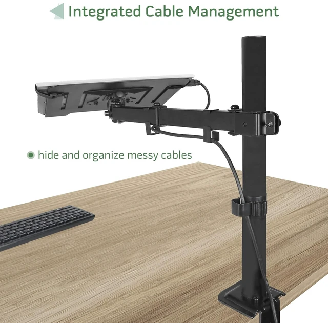 Alt view image 4 of 7 - Black Laptop Desk Mount for 17 inch Notebook or 14-32 Monitor Single Laptop Stand Arm with Vented Tray Holds up to 17.6 lbs, Fully Adjustable, Clamp/Grommet Mounting, VESA 75/100mm