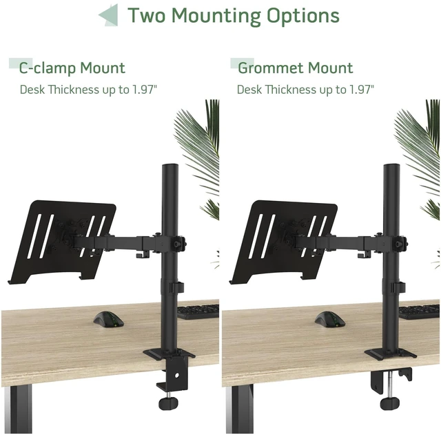 Alt view image 5 of 7 - Black Laptop Desk Mount for 17 inch Notebook or 14-32 Monitor Single Laptop Stand Arm with Vented Tray Holds up to 17.6 lbs, Fully Adjustable, Clamp/Grommet Mounting, VESA 75/100mm