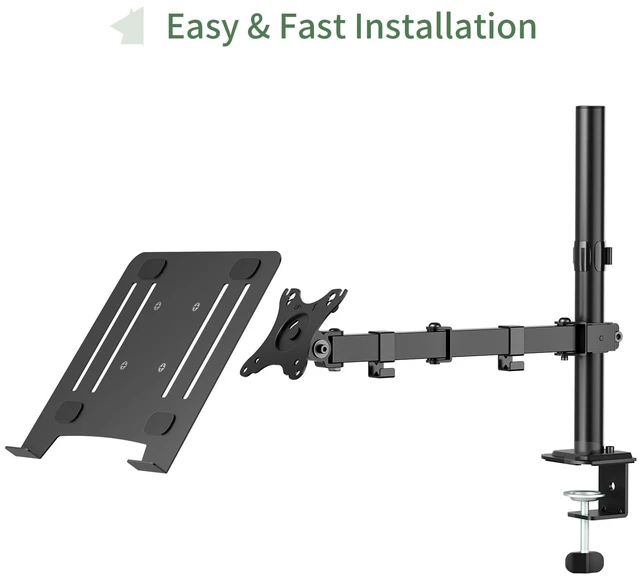Alt view image 6 of 7 - Black Laptop Desk Mount for 17 inch Notebook or 14-32 Monitor Single Laptop Stand Arm with Vented Tray Holds up to 17.6 lbs, Fully Adjustable, Clamp/Grommet Mounting, VESA 75/100mm