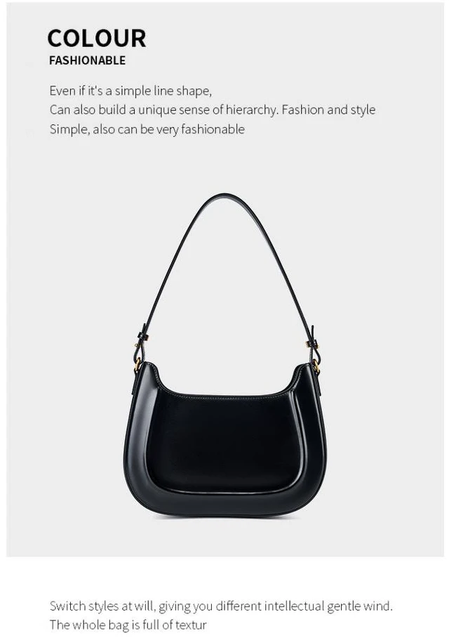 Main image of Genuine Leather Women Trendy Cresent Shoulder Bag Hobo Handbags Black