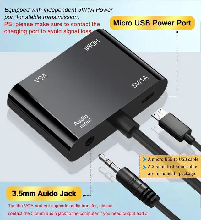 Alt view image 5 of 7 - VGA to HDMI+VGA Adapter for Dual Monitors, VGA to HDMI Adapter Splitter 2 in 1,1080P@60HZ Full HD Display Video Converter for PC Laptop Link Monitor/HDTV/Projector (for Windows & MaC os)
