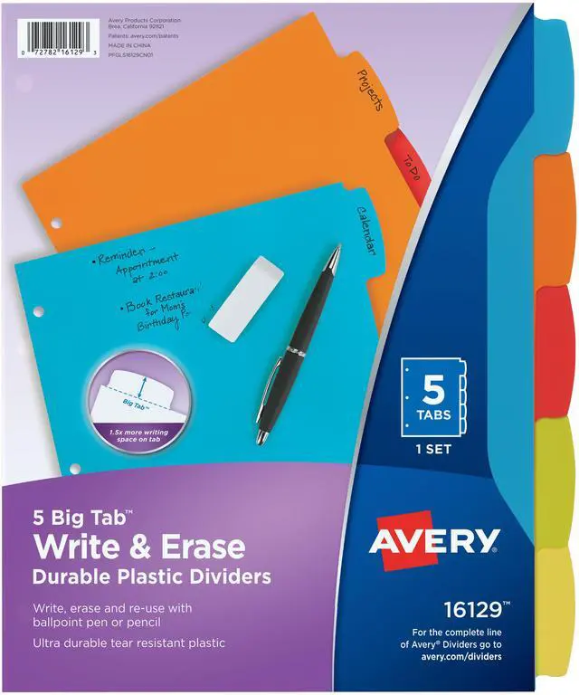 Alt view image 8 of 14 - Avery Big Tab Write & Erase Durable Plastic Dividers, 5 MulticolorTabs, 1 Set (16129),8-1/2" x 11"