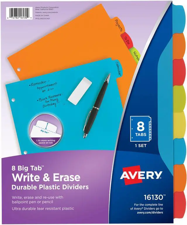 Alt view image 9 of 15 - Avery 16130 Big Tab Write & Erase Durable Plastic Dividers, 8 Multicolor Tabs, 1 Set