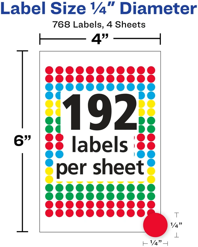 Alt view image 3 of 7 - Avery® Dot Stickers, 1/4" Diameter, Assorted Colors, 768 Labels