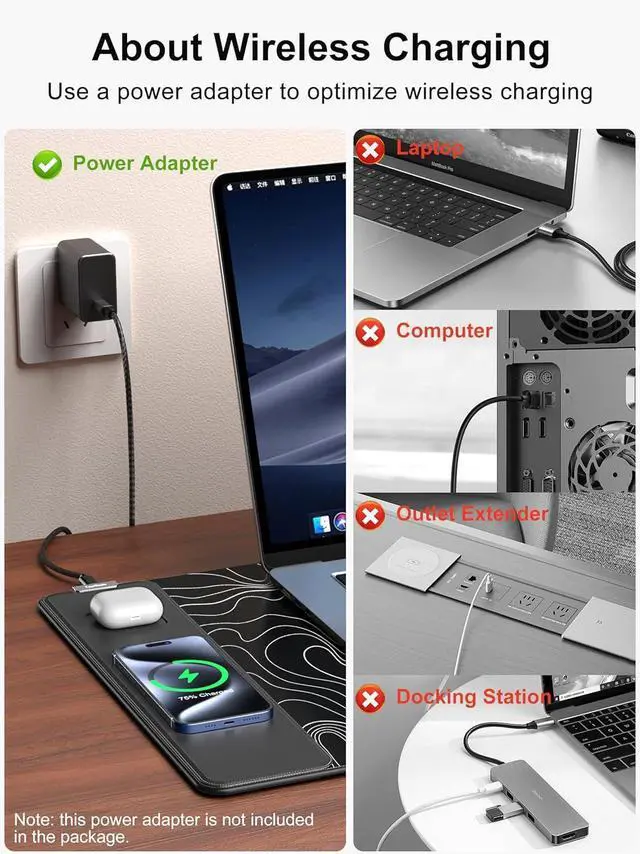 Alt view image 9 of 14 - Mouse Pad with 15W Fast Wireless Charging, 31.5"x15.75" XXL Large Gaming Waterproof Desk Pad with Ultra-Smooth Surface, Non-Slip Base, Computer Desk Mat, Black Topographic Map #2