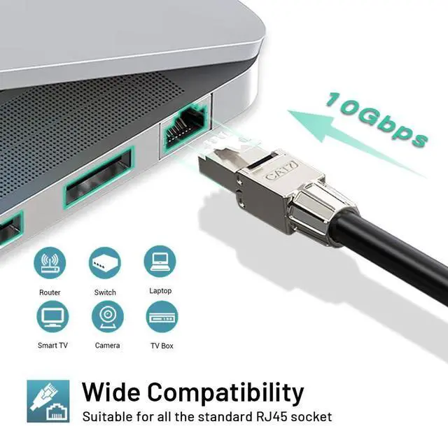 Alt view image 13 of 14 - Cat7 Cat6A RJ45 Connector 6-Pack, Tool-Free Zinc Alloy Shielded Ethernet Termination Plugs for Cat7 up to 23AWG Solid Bulk S/FTP Ethernet Cable