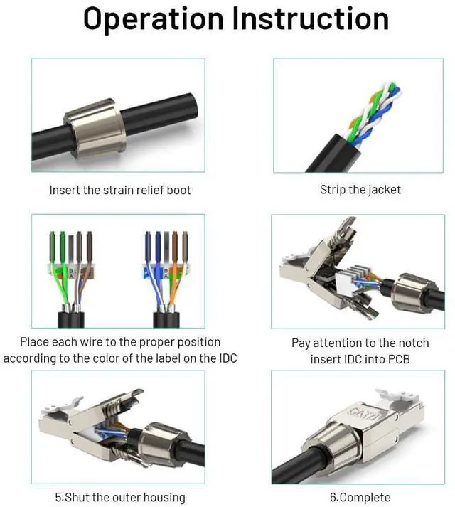 Alt view image 14 of 14 - Cat7 Cat6A RJ45 Connector 6-Pack, Tool-Free Zinc Alloy Shielded Ethernet Termination Plugs for Cat7 up to 23AWG Solid Bulk S/FTP Ethernet Cable