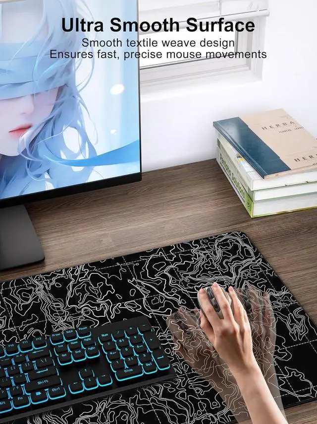 Alt view image 9 of 14 - Mouse Pad with 15W Fast Wireless Charging, 31.5"x15.75" XXL Large Gaming Waterproof Desk Pad with Ultra-Smooth Surface, Non-Slip Base, Computer Desk Mat for MacBook, PC, Laptop, Black