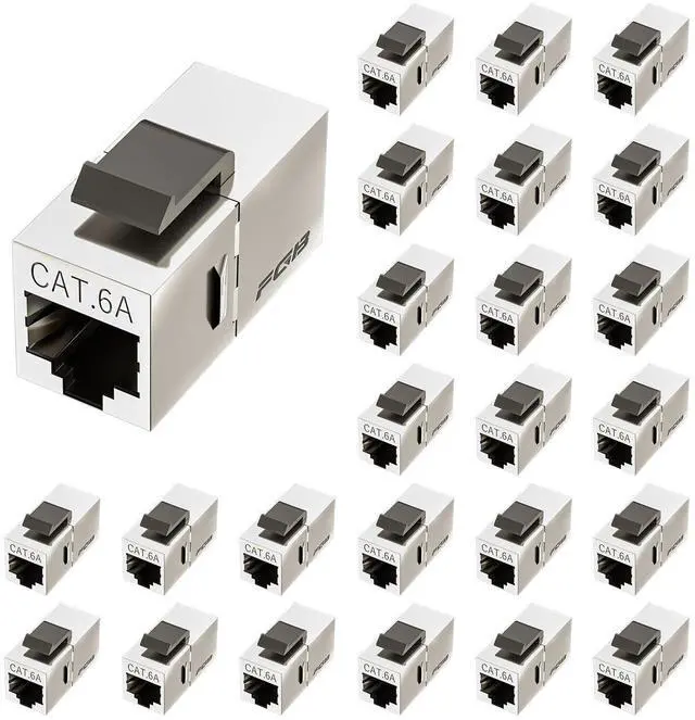 Alt view image 7 of 12 - 10Gbps Cat6a Shielded Keystone Coupler, Female to Female RJ45 Keystone Jack, Ethernet Keystone Coupler in Silver, 25 Pack