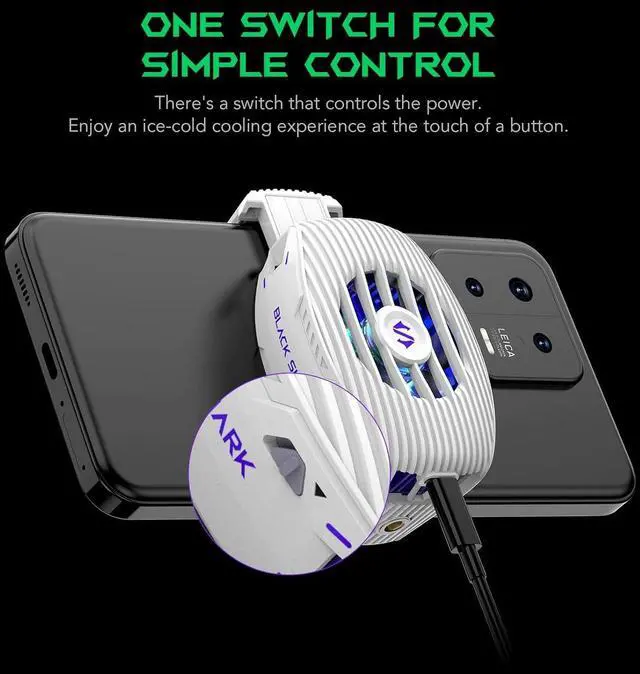 Alt view image 11 of 14 - Phone Cooler for Gaming FunCooler 5 NEO, Wired Mobile Phone Cooling Fan Lightweight Quiet with RGB Light, Cellphone Radiator for 2.67-3.45 inches iPhone/Android, Retaining Bolt (White)